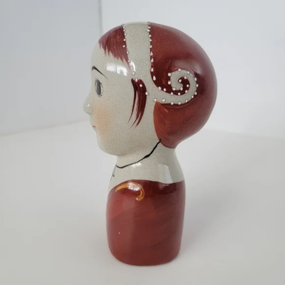 Vintage 6" Scandinavian Folk Art Lady Head Bust Gemma Taccogna Style - Picture 4 of 6